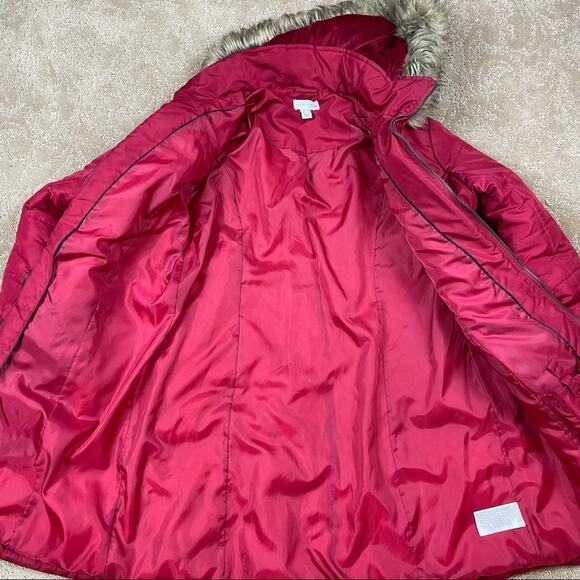 Susan Graver Long Red Hooded Women’s Jacket Coat Size Small - Picture 3 of 7